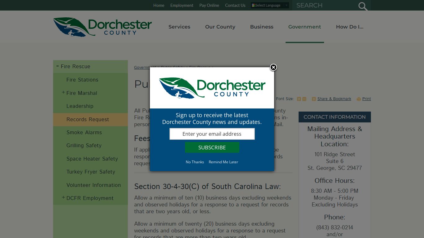 Public Records Request | Dorchester County, SC website